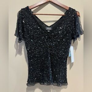 Adrianna Papell Black Sequin Top